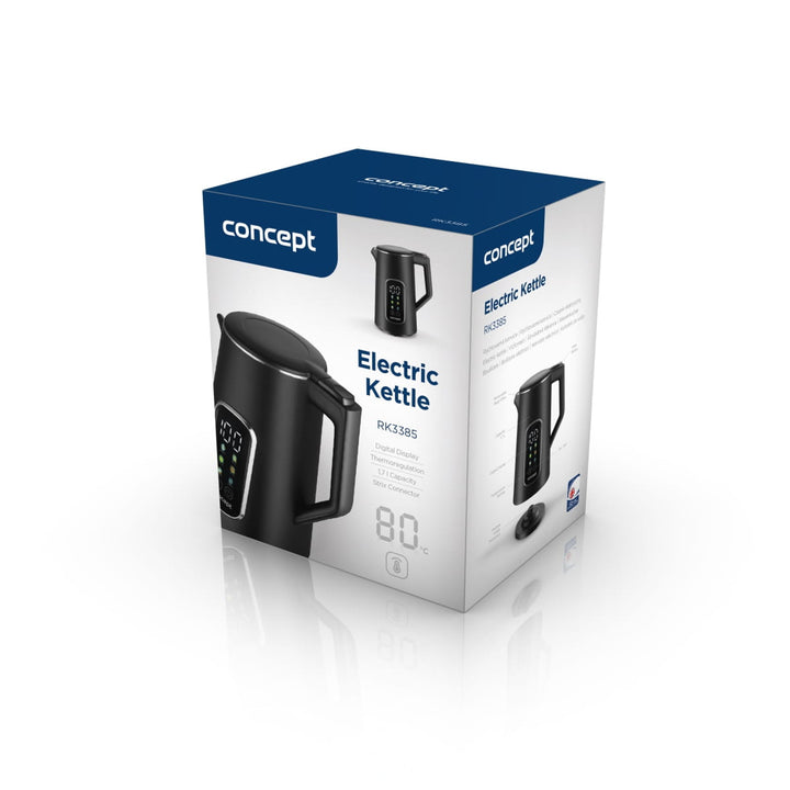 Rýchlovarná kanvica Concept, 1,7 l, regulácia teploty, LED displej, povrch Cool touch, ukazovateľ hladiny vody, RK3385