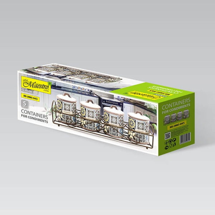 Dovolenka v Porte Sada keramických nádobiek Maestro, 5 kusov, objem 200 ml, ideálne na korenie, s kovovým stojanom, MR-20005-04CS