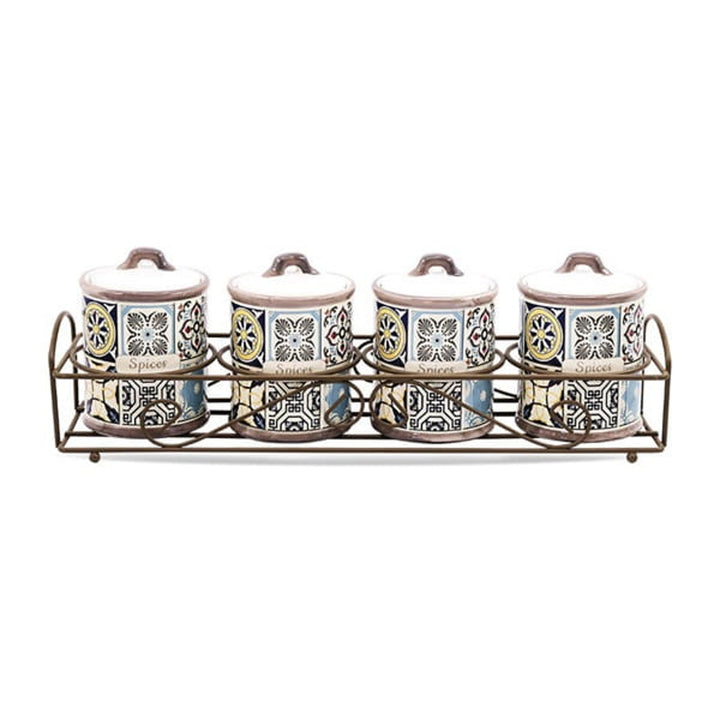 Dovolenka v Porte Sada keramických nádobiek Maestro, 5 kusov, objem 200 ml, ideálne na korenie, s kovovým stojanom, MR-20005-04CS