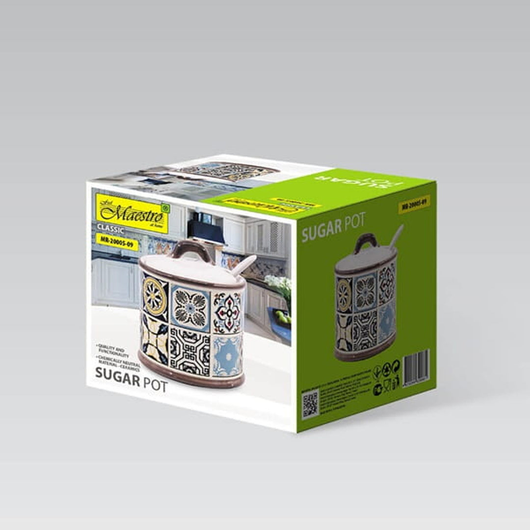 Keramická cukornička Holiday in Porto značky Maestro, objem 300 ml, s keramickou lyžičkou, MR-20005-09