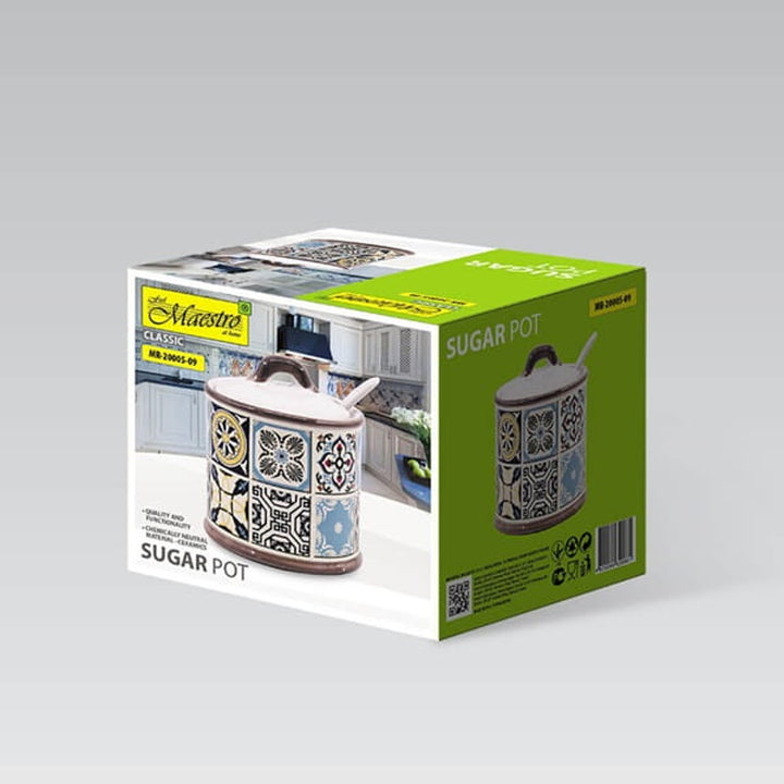 Keramická cukornička Holiday in Porto značky Maestro, objem 300 ml, s keramickou lyžičkou, MR-20005-09