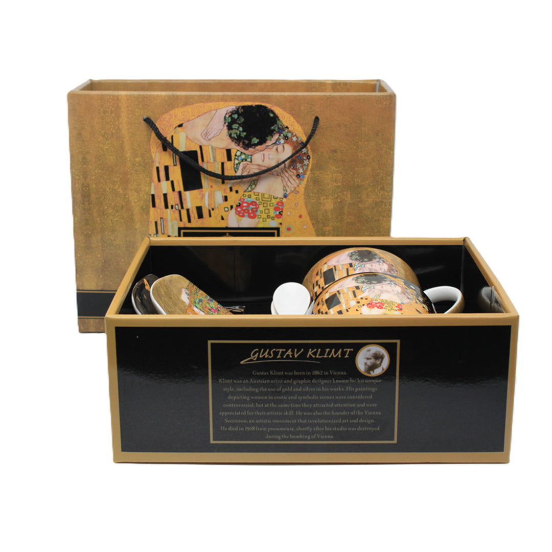 Súprava 2 porcelánových šálok Queen Isabell, motív Klimtovho bozku, čajové lyžičky, 250 ml, W25KL60-2-19000