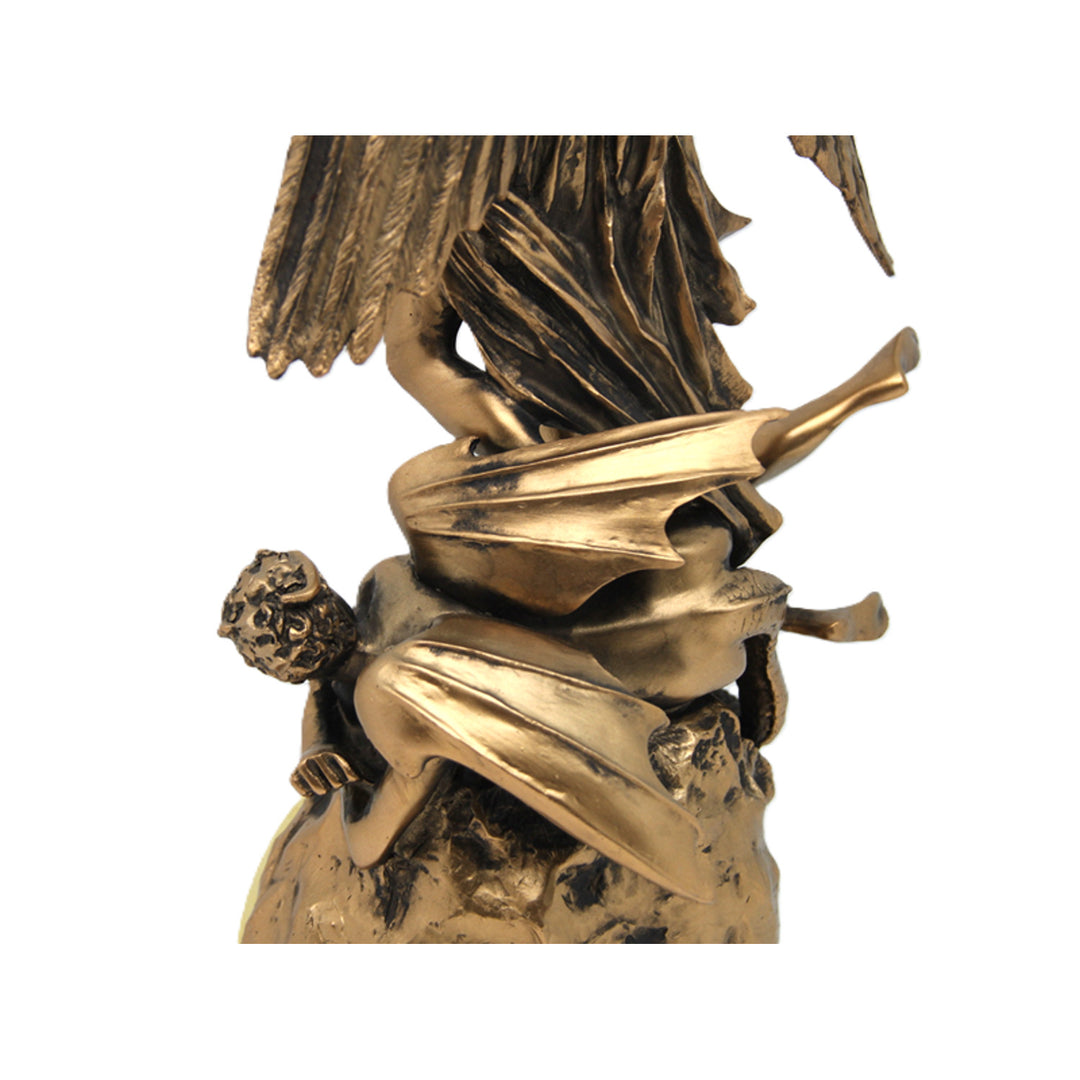 Figúrka archanjela Michala, hodiny, bronzová náboženská socha, kráľovná Izabela