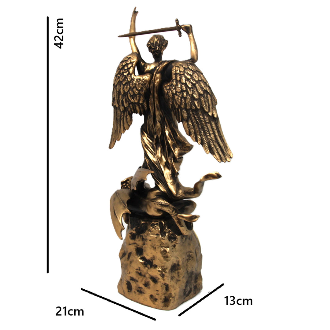 Figúrka archanjela Michala, hodiny, bronzová náboženská socha, kráľovná Izabela