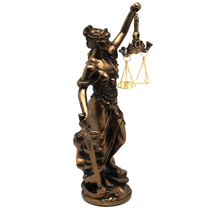 Figúrka Temidy s váhou a mečom, bronzová právnická plastika, kráľovná Isabel