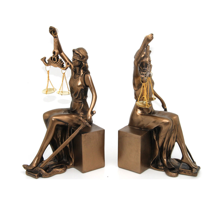 Figúrky Themis s váhami a mečom, opierky na knihy, kráľovná Izabela, 2 kusy