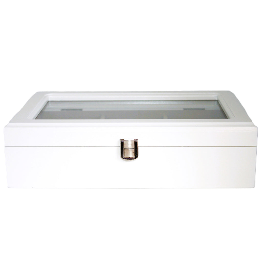 Šperkovnica, drevená, biela, organizér, priehradky, sklenené veko, Queen Isabel