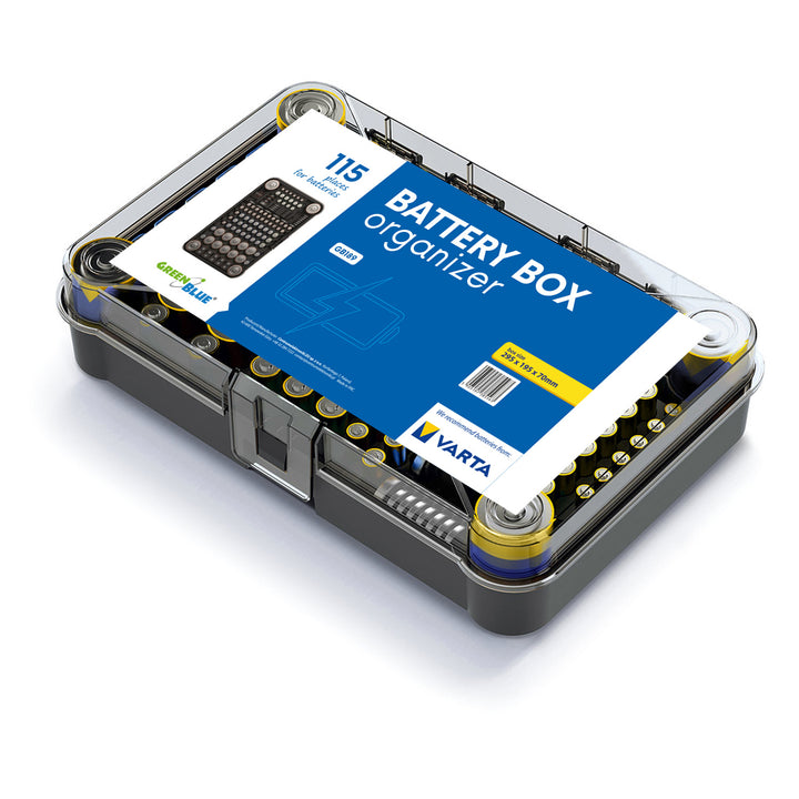 Organizér na batérie GreenBlue, priehľadné veko, 115 miest, Varta Box GB189, 3 kusy