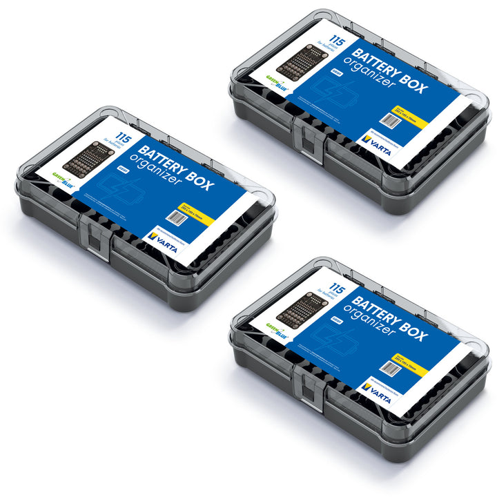 Organizér na batérie GreenBlue, priehľadné veko, 115 miest, Varta Box GB189, 3 kusy