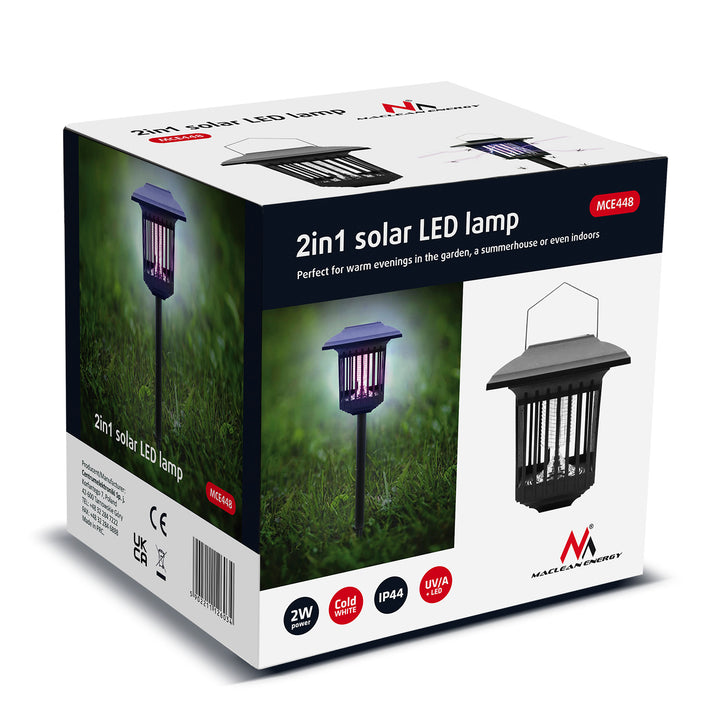 Maclean Solárne LED svetlo proti hmyzu, IP44, LED/UV, 2*AA Ni-MH 200 mAh dobíjacia batéria, solárne 2V DC MCE448, 2 kusy
