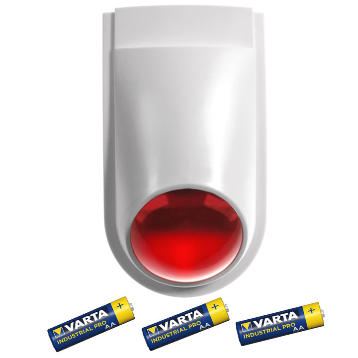 Atrapa poplašnej sirény s LED diódou, AL2030 + 3x batérie AA Varta Industrial
