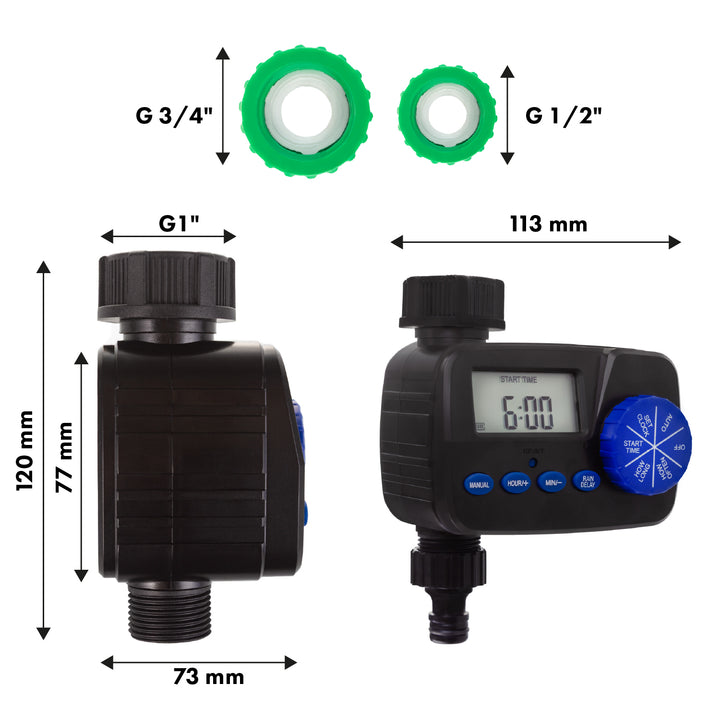 Elektronický ovládač zavlažovania GreenBlue, programátor, napájanie 2x1,5V AA, GB390 + 2x alkalická batéria Varta Industrial AA