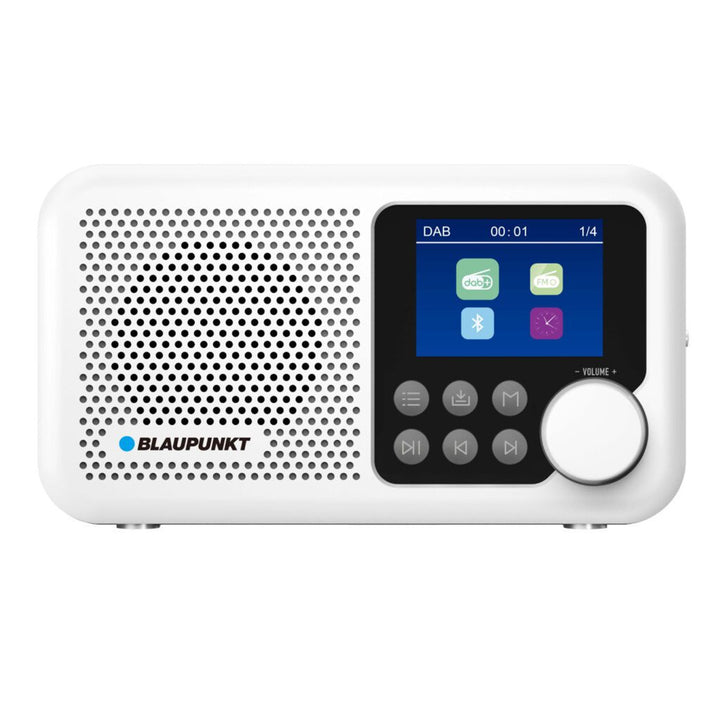 Prenosné rádio Blaupunkt, digitálne rádio DAB+ a FM tuner, Bluetooth, výstup na slúchadlá, 2,4" farebný displej, funkcie hodín a budíka, napájanie z batérie a dobíjanie cez USB-C, DR8WH