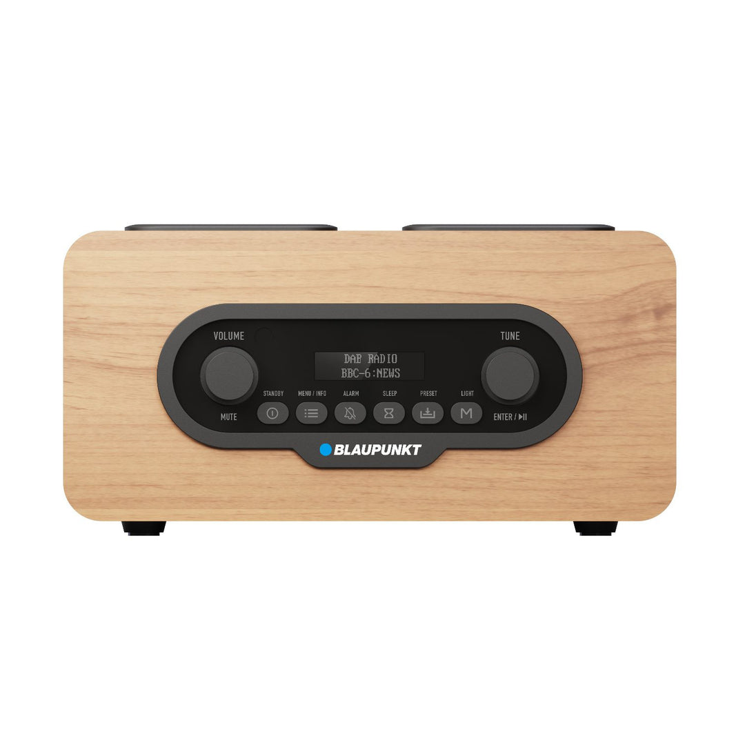 Prenosné rádio Blaupunkt, digitálne rádio DAB+ a FM tuner, Bluetooth, výstup na slúchadlá, USB a microSD prehrávač, LCD displej, funkcie hodín a budíka, napájanie nabíjateľnou batériou USB-C, DR10CR