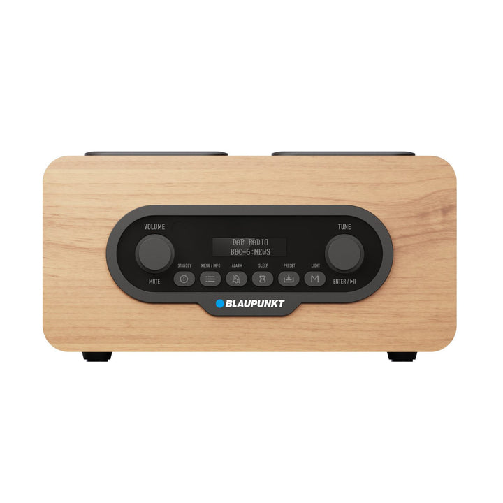 Prenosné rádio Blaupunkt, digitálne rádio DAB+ a FM tuner, Bluetooth, výstup na slúchadlá, USB a microSD prehrávač, LCD displej, funkcie hodín a budíka, napájanie nabíjateľnou batériou USB-C, DR10CR