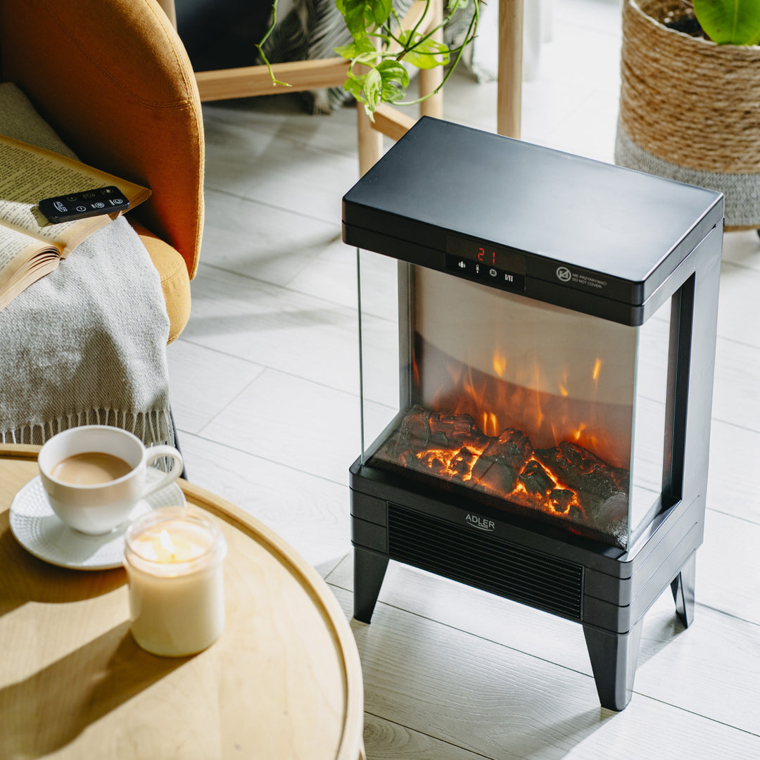 Elektrický krb LED s diaľkovým ovládaním, 2 vykurovacie výkony 1000W/2000W, termostat, Adler AD 7755