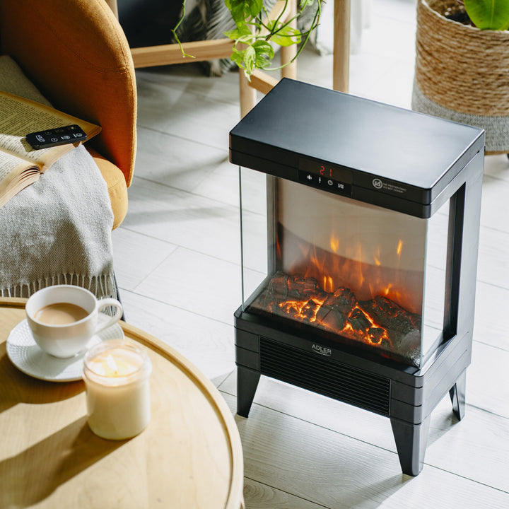 Elektrický krb LED s diaľkovým ovládaním, 2 vykurovacie výkony 1000W/2000W, termostat, Adler AD 7755