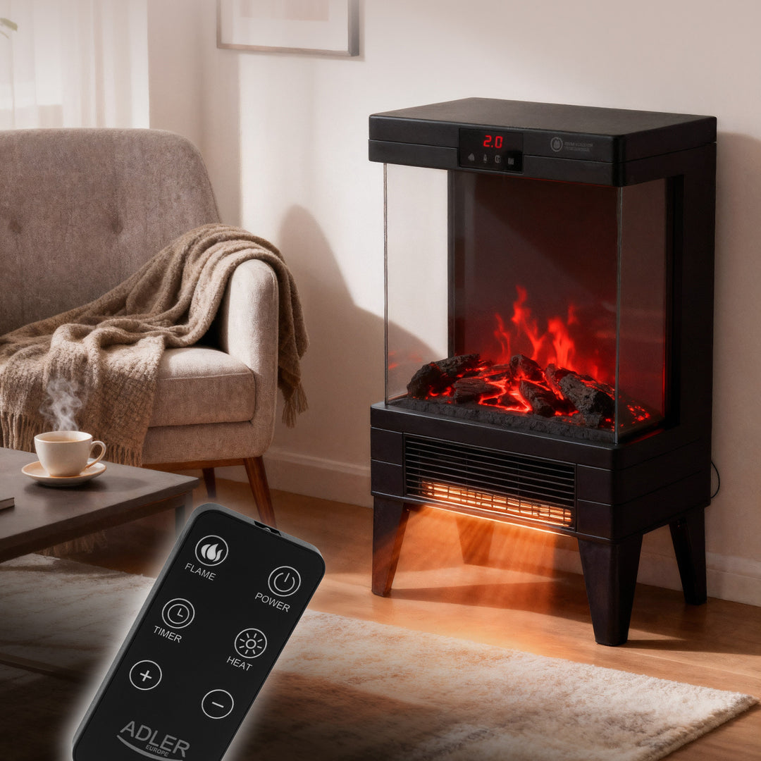 Elektrický krb LED s diaľkovým ovládaním, 2 vykurovacie výkony 1000W/2000W, termostat, Adler AD 7755