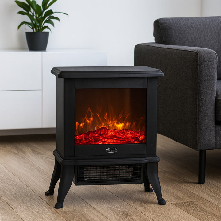 Elektrický krb Adler, 2 stupne ohrevu, max. výkon 1800 W, termostat, 3D efekt plameňa, AD 7754