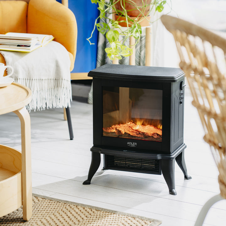 Elektrický krb Adler, 2 stupne ohrevu, max. výkon 1800 W, termostat, 3D efekt plameňa, AD 7754