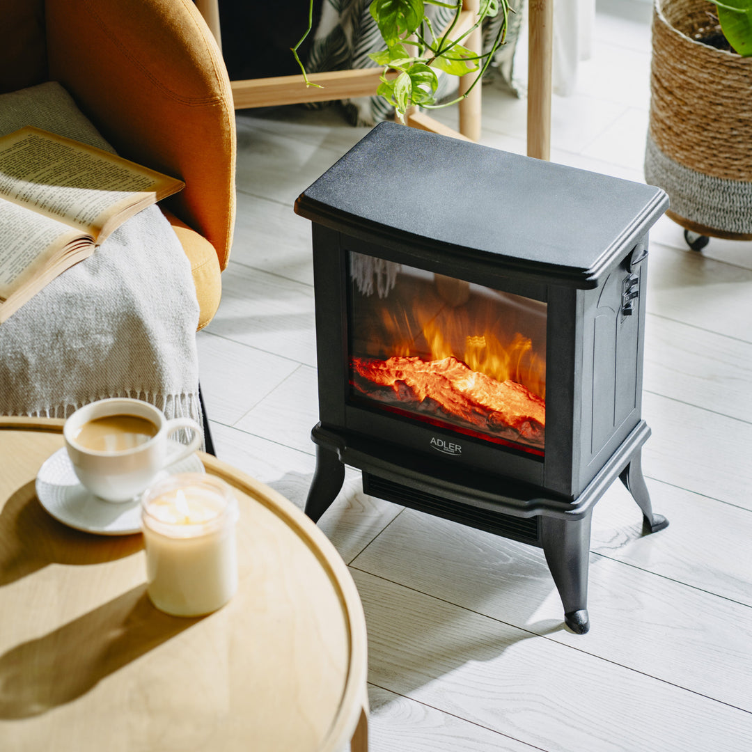 Elektrický krb Adler, 2 stupne ohrevu, max. výkon 1800 W, termostat, 3D efekt plameňa, AD 7754