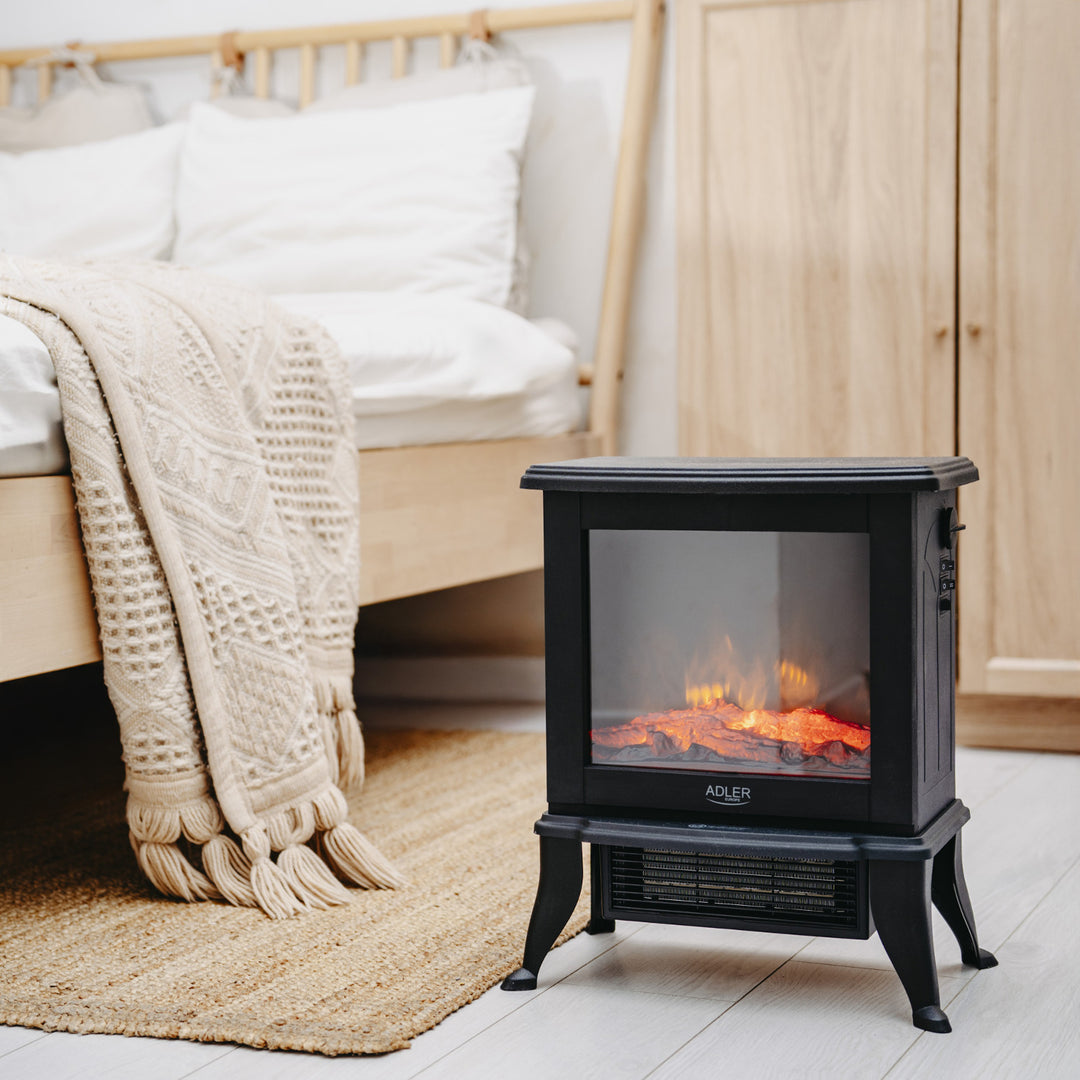 Elektrický krb Adler, 2 stupne ohrevu, max. výkon 1800 W, termostat, 3D efekt plameňa, AD 7754