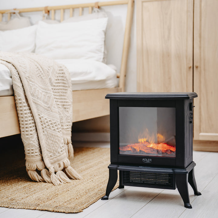 Elektrický krb Adler, 2 stupne ohrevu, max. výkon 1800 W, termostat, 3D efekt plameňa, AD 7754