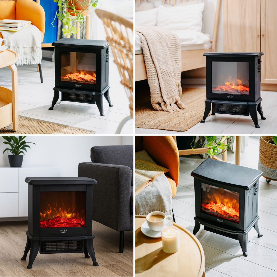 Elektrický krb Adler, 2 stupne ohrevu, max. výkon 1800 W, termostat, 3D efekt plameňa, AD 7754