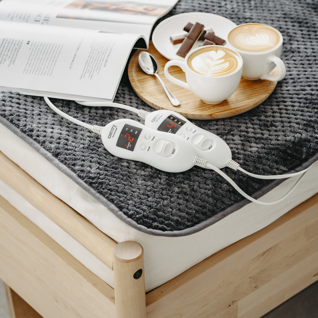 Elektrická deka Camry, pre 2 osoby, rozmery 150x160cm, 8 stupňov vyhrievania, výkon 2 x 60W, sivá, CR 7417