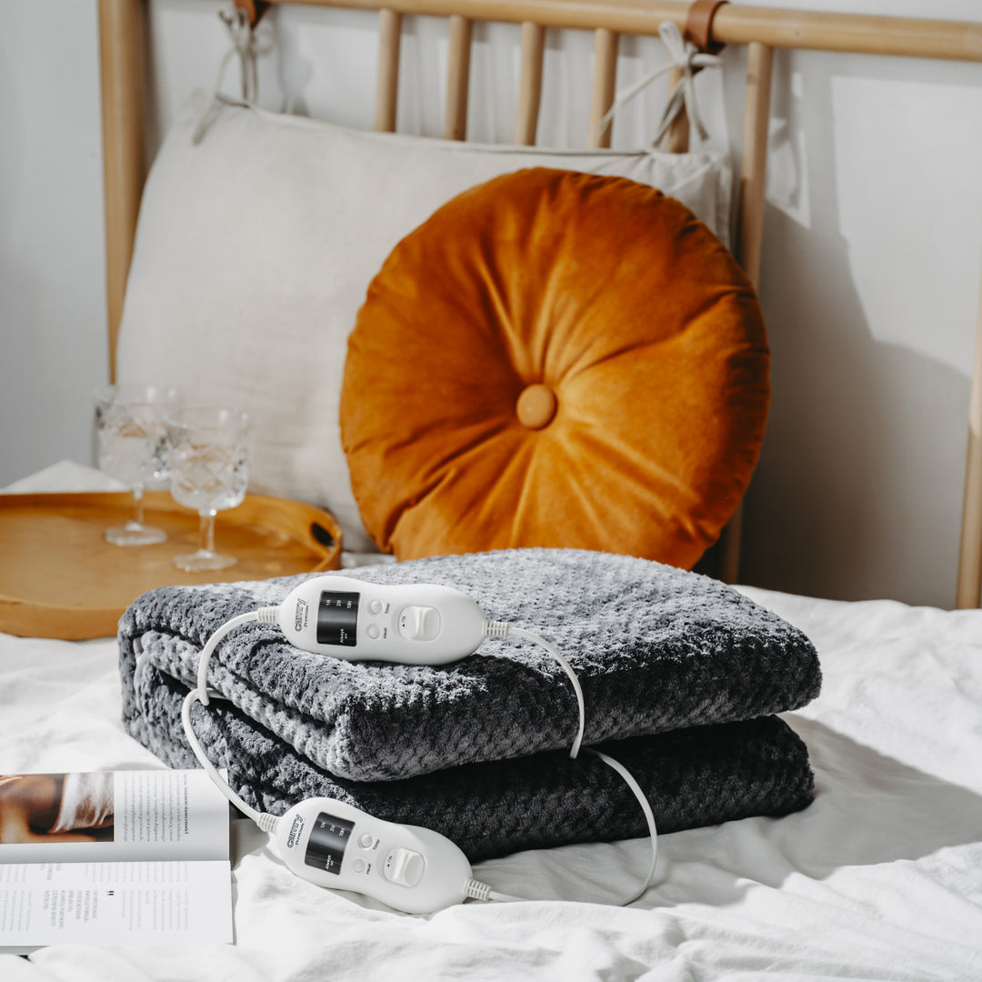 Elektrická deka Camry, pre 2 osoby, rozmery 150x160cm, 8 stupňov vyhrievania, výkon 2 x 60W, sivá, CR 7417
