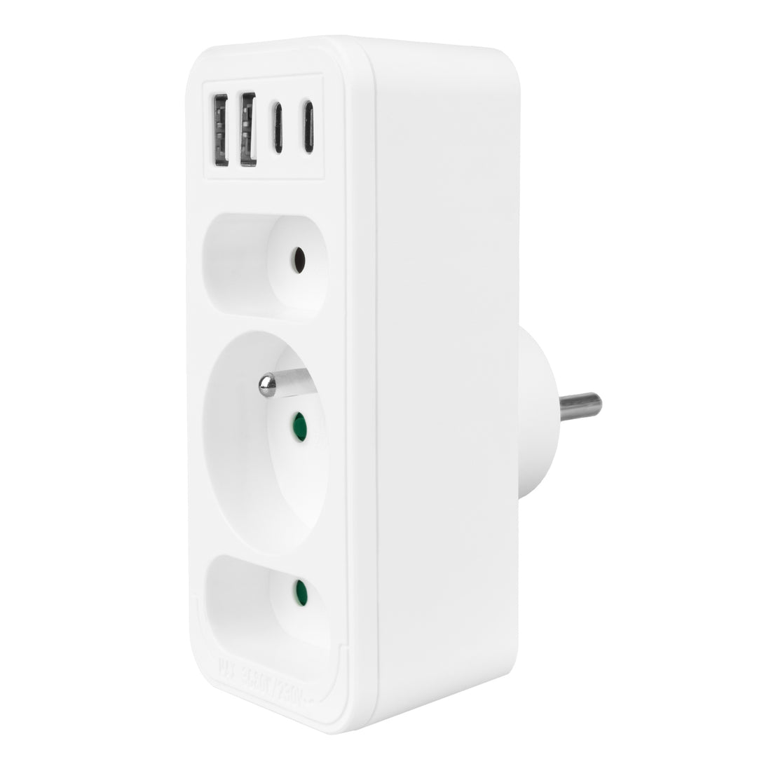 Prúdová zásuvka x3 + 4xUSB Maclean, 3-zásuvkový rozdeľovač, 2xUSB A, 2xUSB C PD 20W, 1x16A + 2x6A, MCE248 F/W, 2 ks