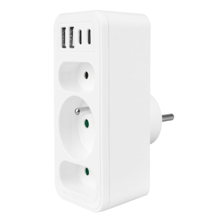 Prúdová zásuvka x3 + 4xUSB Maclean, 3-zásuvkový rozdeľovač, 2xUSB A, 2xUSB C PD 20W, 1x16A + 2x6A, MCE248 F/W, 2 ks