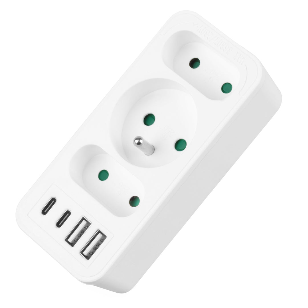 Prúdová zásuvka x3 + 4xUSB Maclean, 3-zásuvkový rozdeľovač, 2xUSB A, 2xUSB C PD 20W, 1x16A + 2x6A, MCE248 F/W, 2 ks