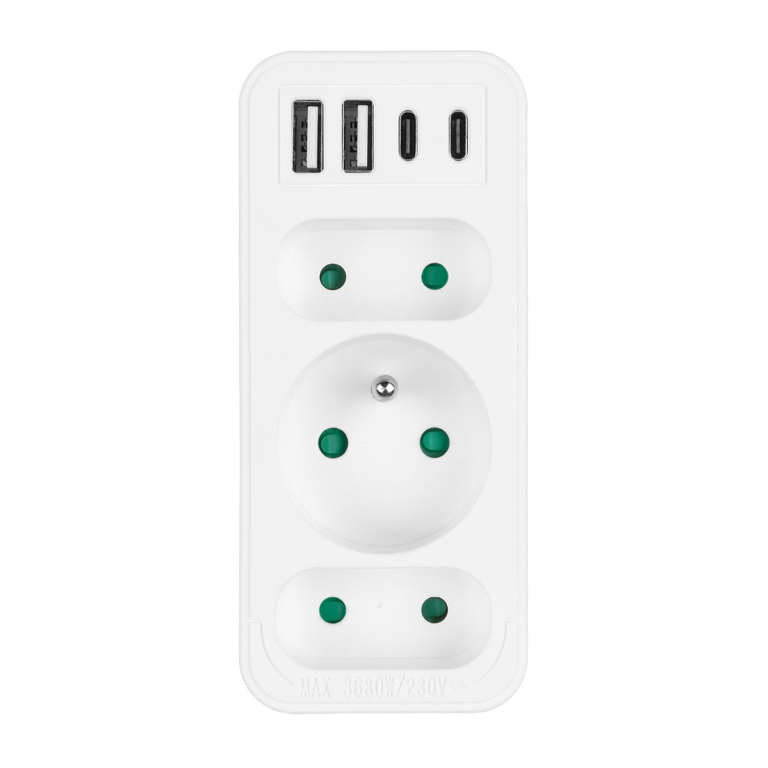 Prúdová zásuvka x3 + 4xUSB Maclean, 3-zásuvkový rozdeľovač, 2xUSB A, 2xUSB C PD 20W, 1x16A + 2x6A, MCE248 F/W, 3 ks