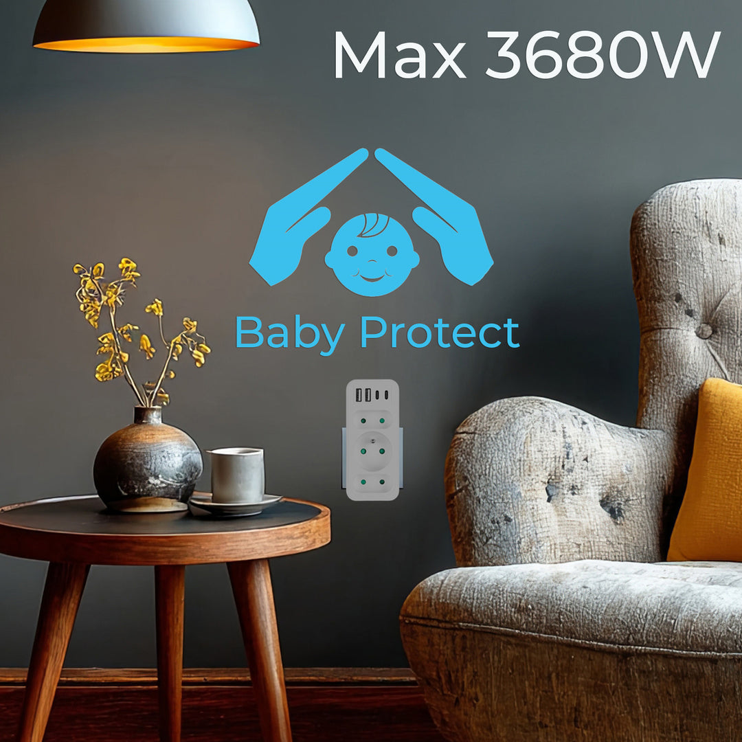 Prúdová zásuvka x3 + 4xUSB Maclean, 3-zásuvkový rozdeľovač, 2xUSB A, 2xUSB C PD 20W, 1x16A + 2x6A, MCE248 F/W, 3 ks