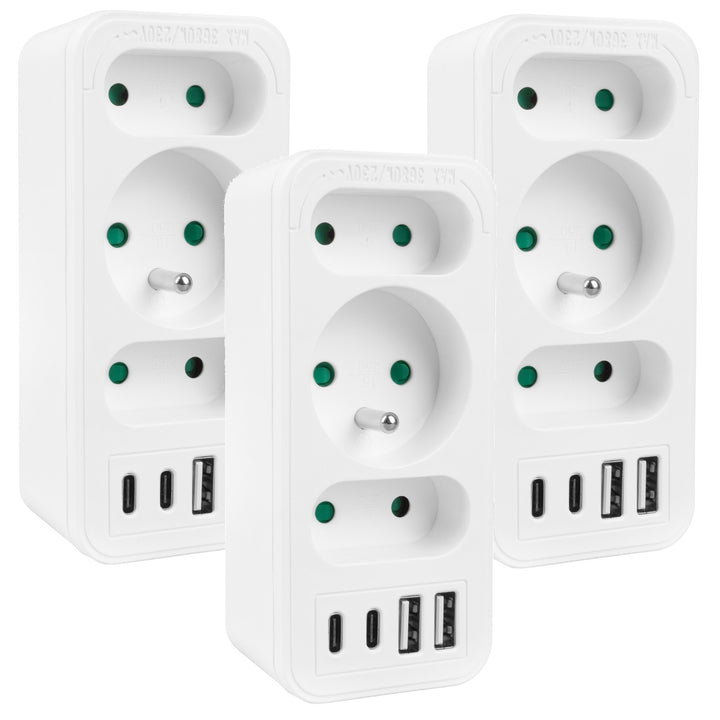 Prúdová zásuvka x3 + 4xUSB Maclean, 3-zásuvkový rozdeľovač, 2xUSB A, 2xUSB C PD 20W, 1x16A + 2x6A, MCE248 F/W, 3 ks