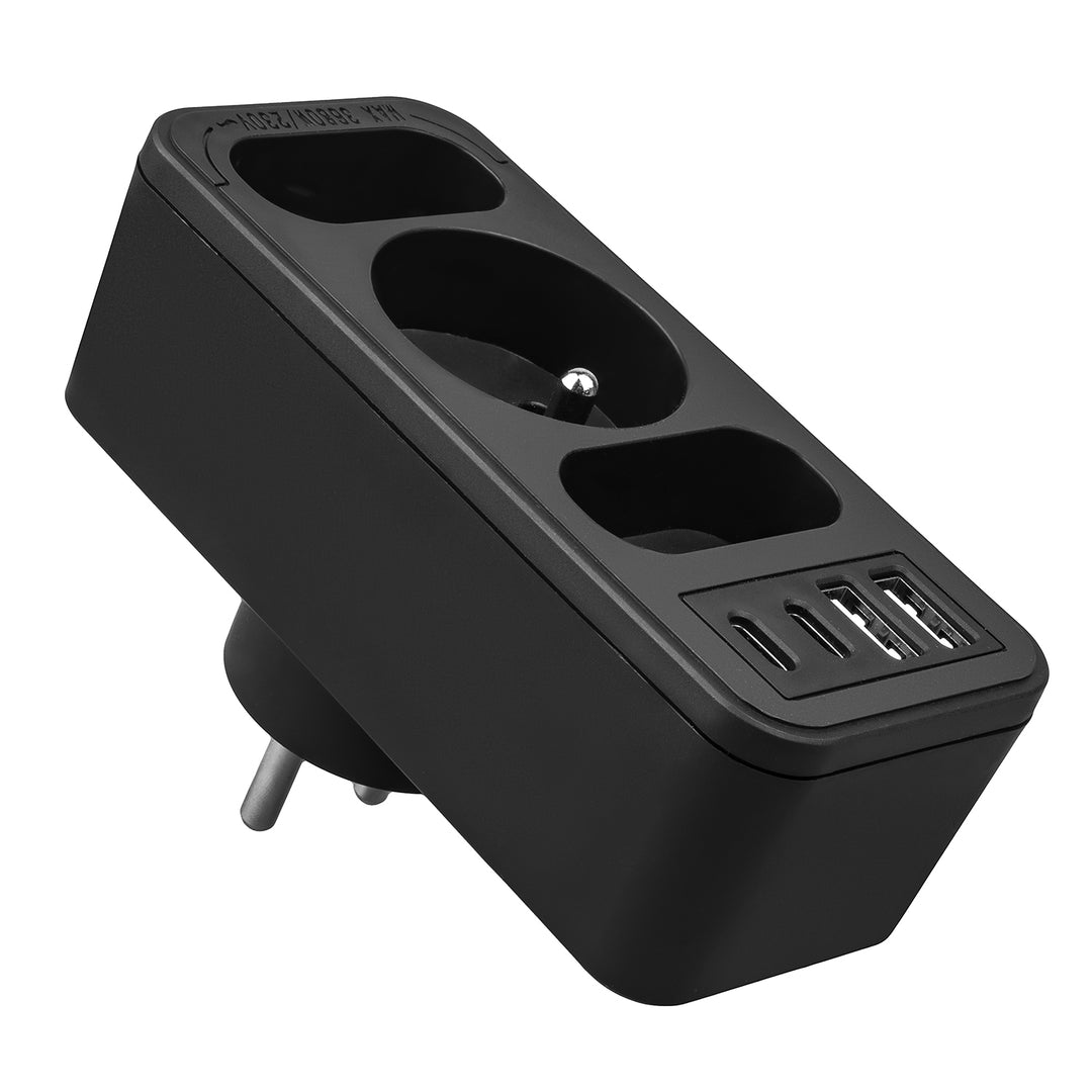 Prúdová zásuvka x3 + 4xUSB Maclean, 3-zásuvkový rozdeľovač, 2xUSB A, 2xUSB C PD 20W, 1x16A + 2x6A, MCE248 F/B, 3 ks