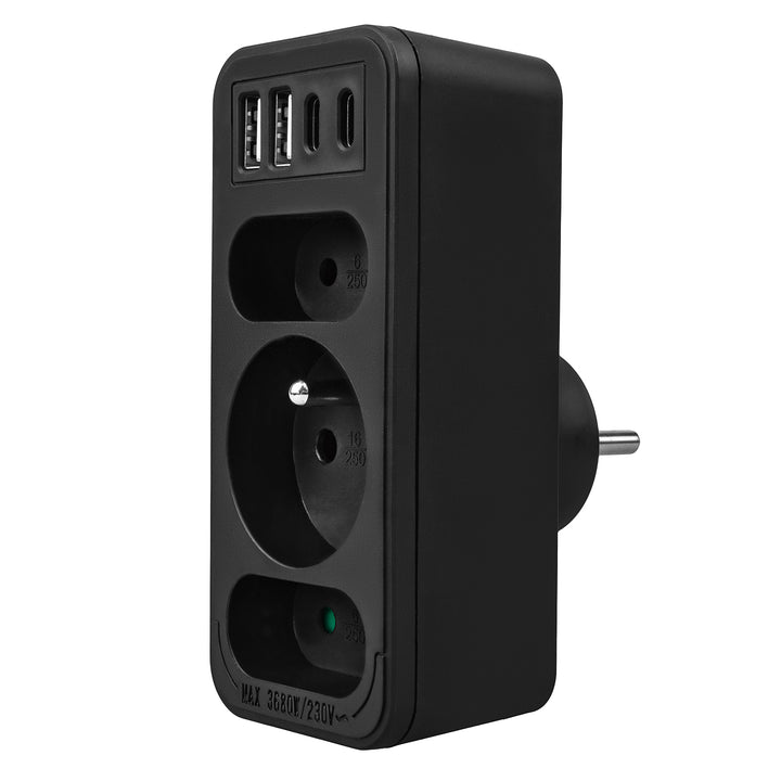 Prúdová zásuvka x3 + 4xUSB Maclean, 3-zásuvkový rozdeľovač, 2xUSB A, 2xUSB C PD 20W, 1x16A + 2x6A, MCE248 F/B, 3 ks