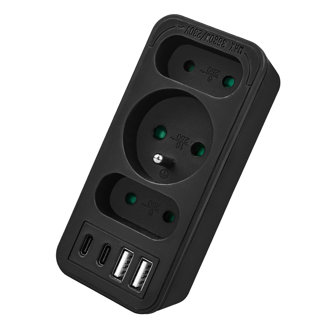 Prúdová zásuvka x3 + 4xUSB Maclean, 3-zásuvkový rozdeľovač, 2xUSB A, 2xUSB C PD 20W, 1x16A + 2x6A, MCE248 F/B, 3 ks