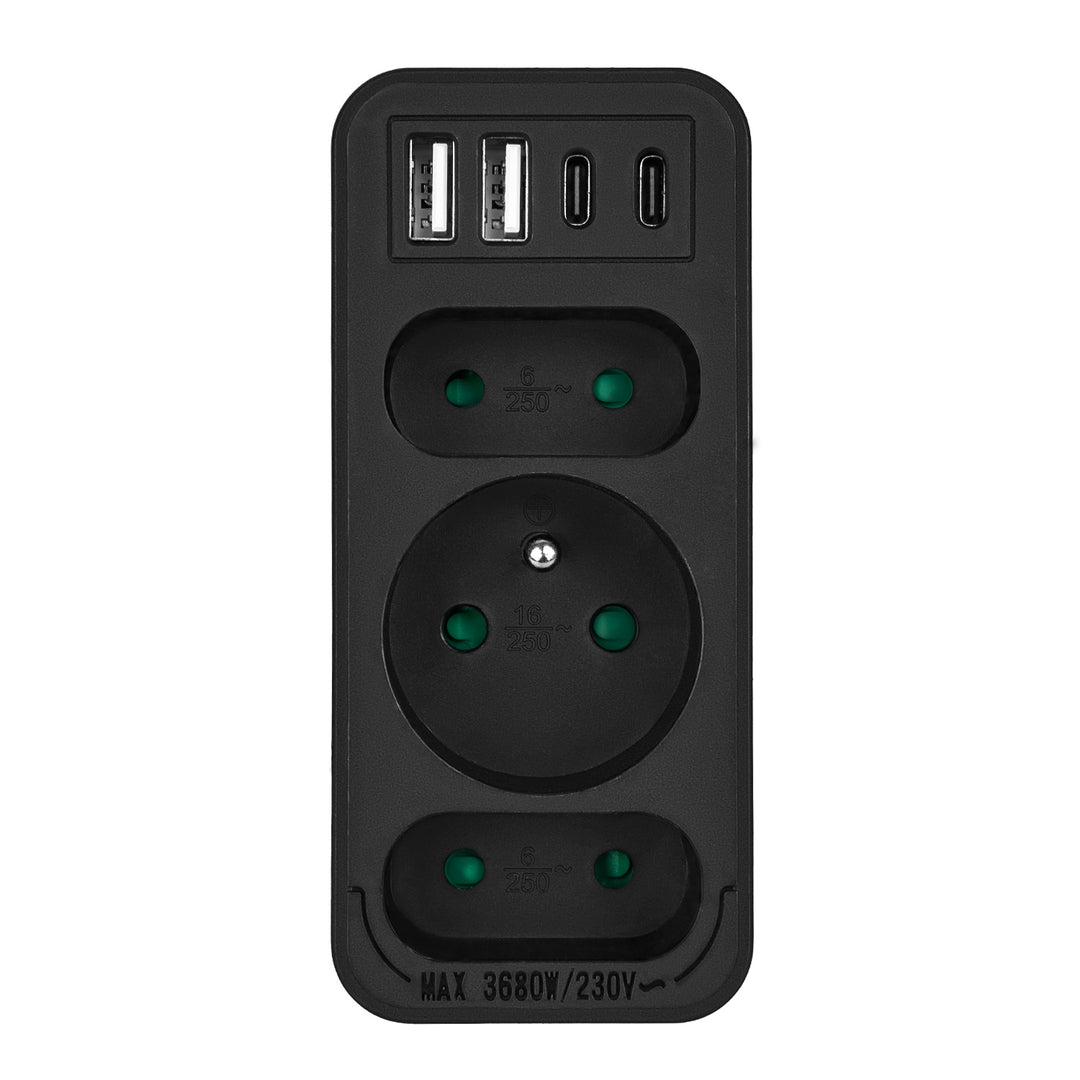 Prúdová zásuvka x3 + 4xUSB Maclean, 3-zásuvkový rozdeľovač, 2xUSB A, 2xUSB C PD 20W, 1x16A + 2x6A, MCE248 F/B, 3 ks