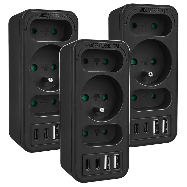 Prúdová zásuvka x3 + 4xUSB Maclean, 3-zásuvkový rozdeľovač, 2xUSB A, 2xUSB C PD 20W, 1x16A + 2x6A, MCE248 F/B, 3 ks
