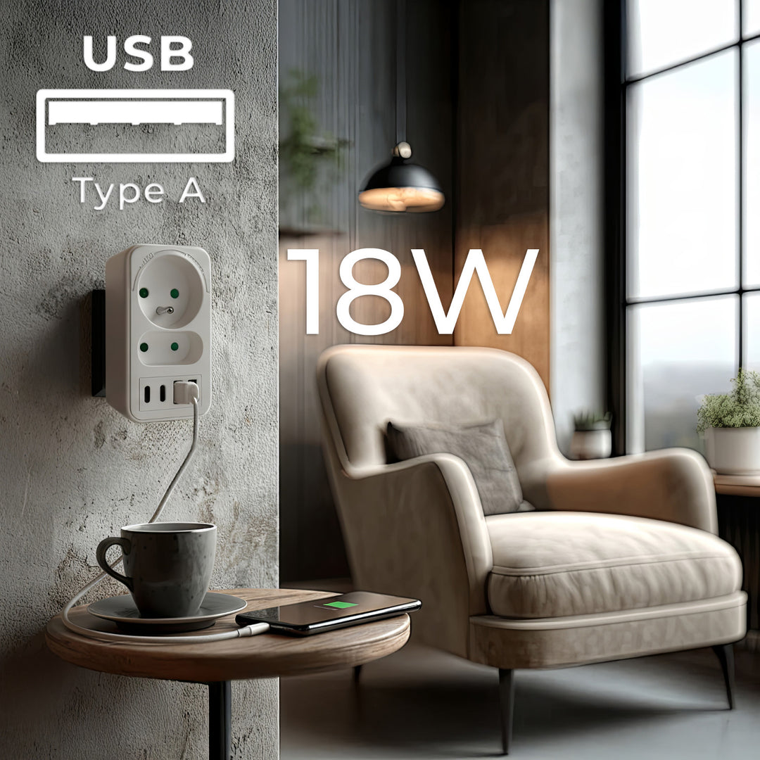 Prúdová zásuvka Maclean x2 + 4xUSB, rozdeľovač s 2 zásuvkami, 2xUSB A, 2xUSB C PD 20W, 1x16A + 1x6A, MCE249 F/W, 2 ks