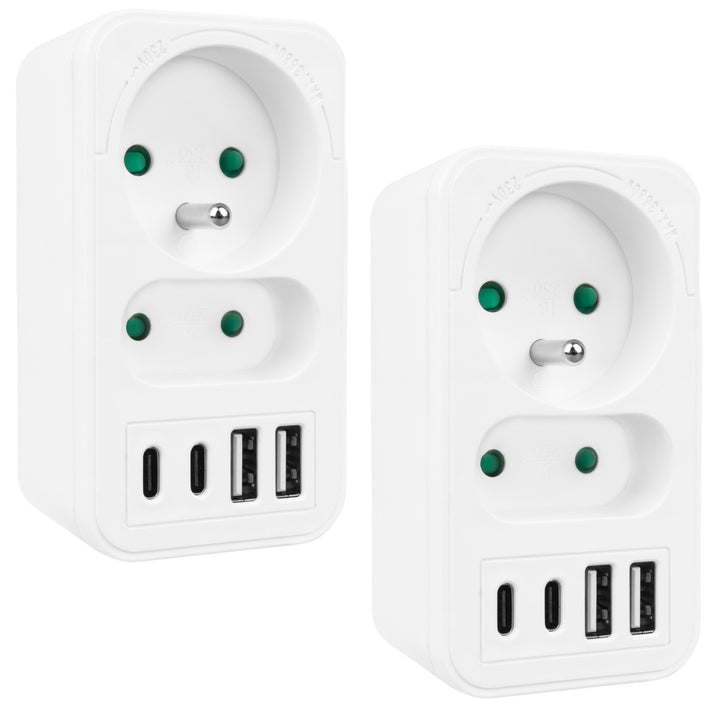 Prúdová zásuvka Maclean x2 + 4xUSB, rozdeľovač s 2 zásuvkami, 2xUSB A, 2xUSB C PD 20W, 1x16A + 1x6A, MCE249 F/W, 2 ks