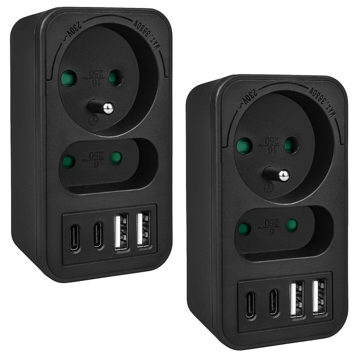 Prúdová zásuvka Maclean x2 + 4xUSB, rozdeľovač s 2 zásuvkami, 2xUSB A, 2xUSB C PD 20W, 1x16A + 1x6A, MCE249 F/B, 2 ks