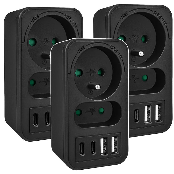 Prúdová zásuvka Maclean x2 + 4xUSB, rozdeľovač s 2 zásuvkami, 2xUSB A, 2xUSB C PD 20W, 1x16A + 1x6A, MCE249 F/B, 3 ks