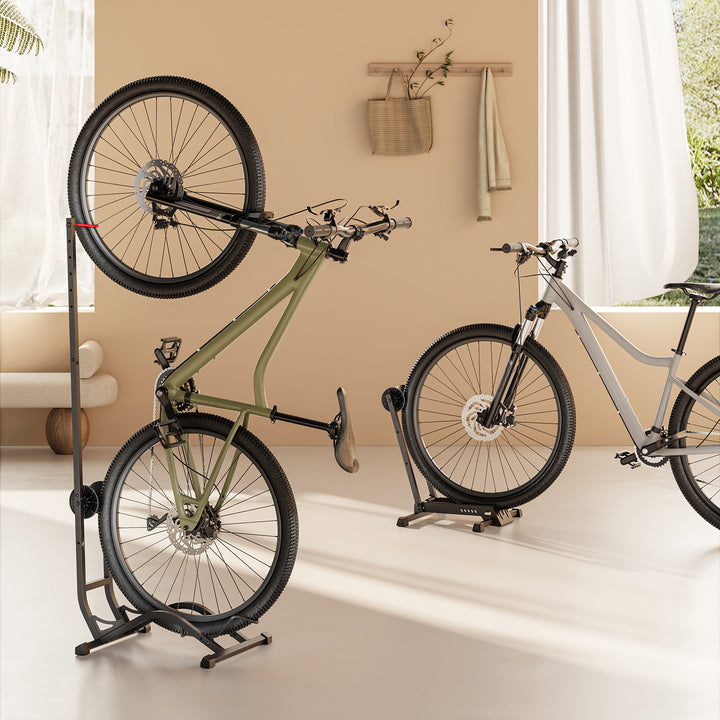 Podlahový stojan na bicykle Maclean, voľne stojací, horizontálny/vertikálny, na odkladanie, oceľ, maximálne zaťaženie 35 kg, MC-170