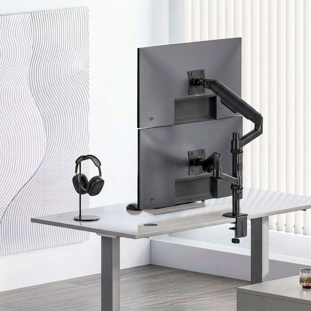 Držiak / záves na 2 monitory Ergo Office, plynová pružina, 17"–32", 1–10 kg, matná čierna, ER-692 B