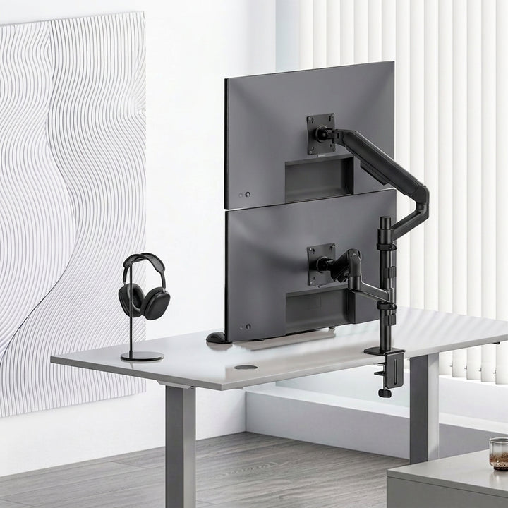 Držiak / záves na 2 monitory Ergo Office, plynová pružina, 17"–32", 1–10 kg, matná čierna, ER-692 B