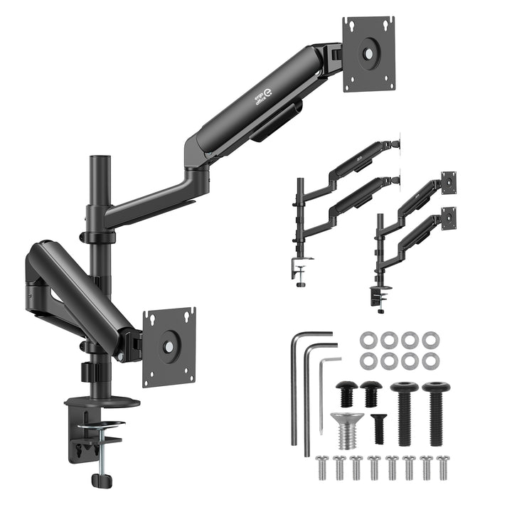 Držiak / záves na 2 monitory Ergo Office, plynová pružina, 17"–32", 1–10 kg, matná čierna, ER-692 B