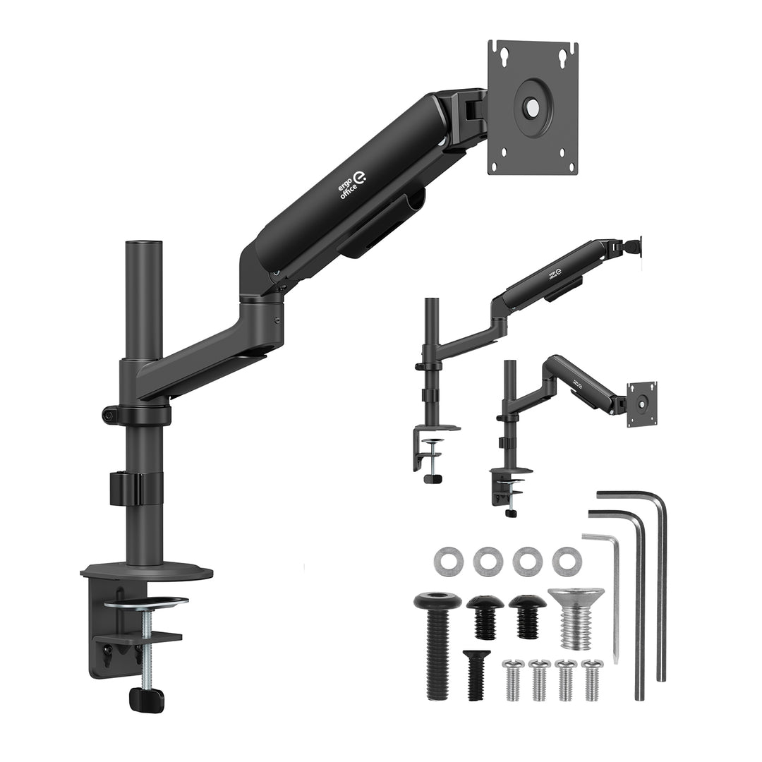 Držiak / záves na monitor Ergo Office, plynová pružina, 17"–32", 1–10 kg, matná čierna, max. VESA 100×100, ER-691 B